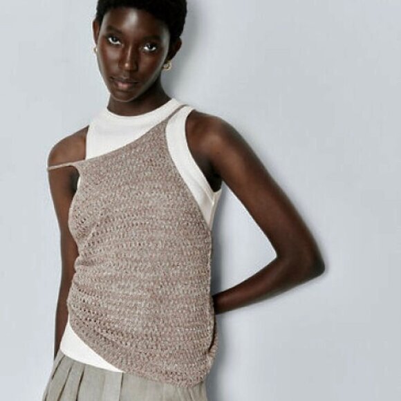NWOT Massimo Dutti Crochet Knit High Neck Top - Size S - Picture 1 of 14